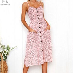 Oh Polly Red and White Midi Sundress Spaghetti Strap